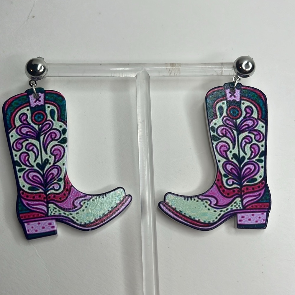 Colorful Cowgirl wooden earrings with post